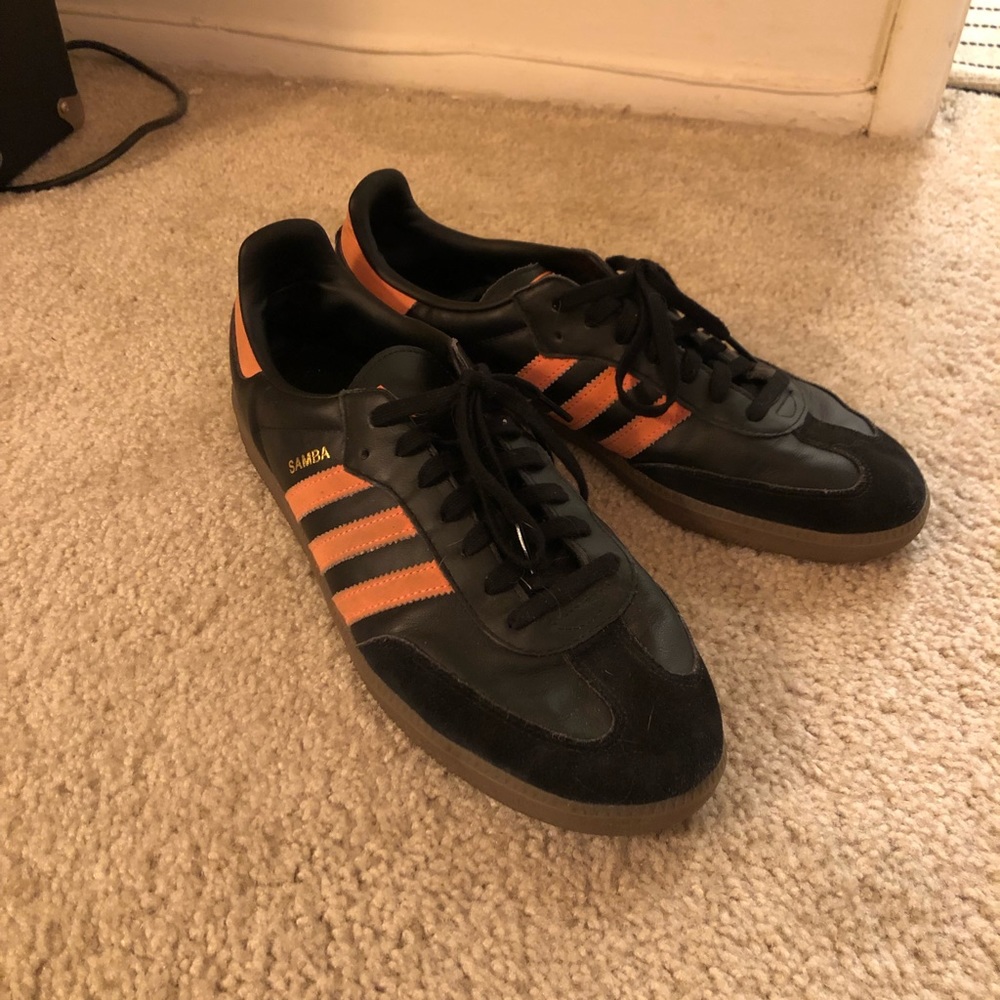 Adidas Black and Orange Sambas